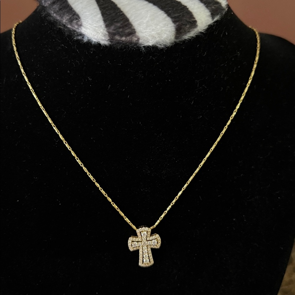 18K Diamond, Yellow gold, Solid gold Cross, about 17.8 x 13.7mm 14k GOLD CHAIN - Picture 4 of 17